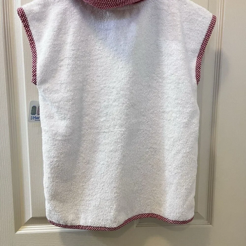 3 Marthas Hooded Terry Swim Cover Up White Red Gingham Seersucker Size 5-6 NWT